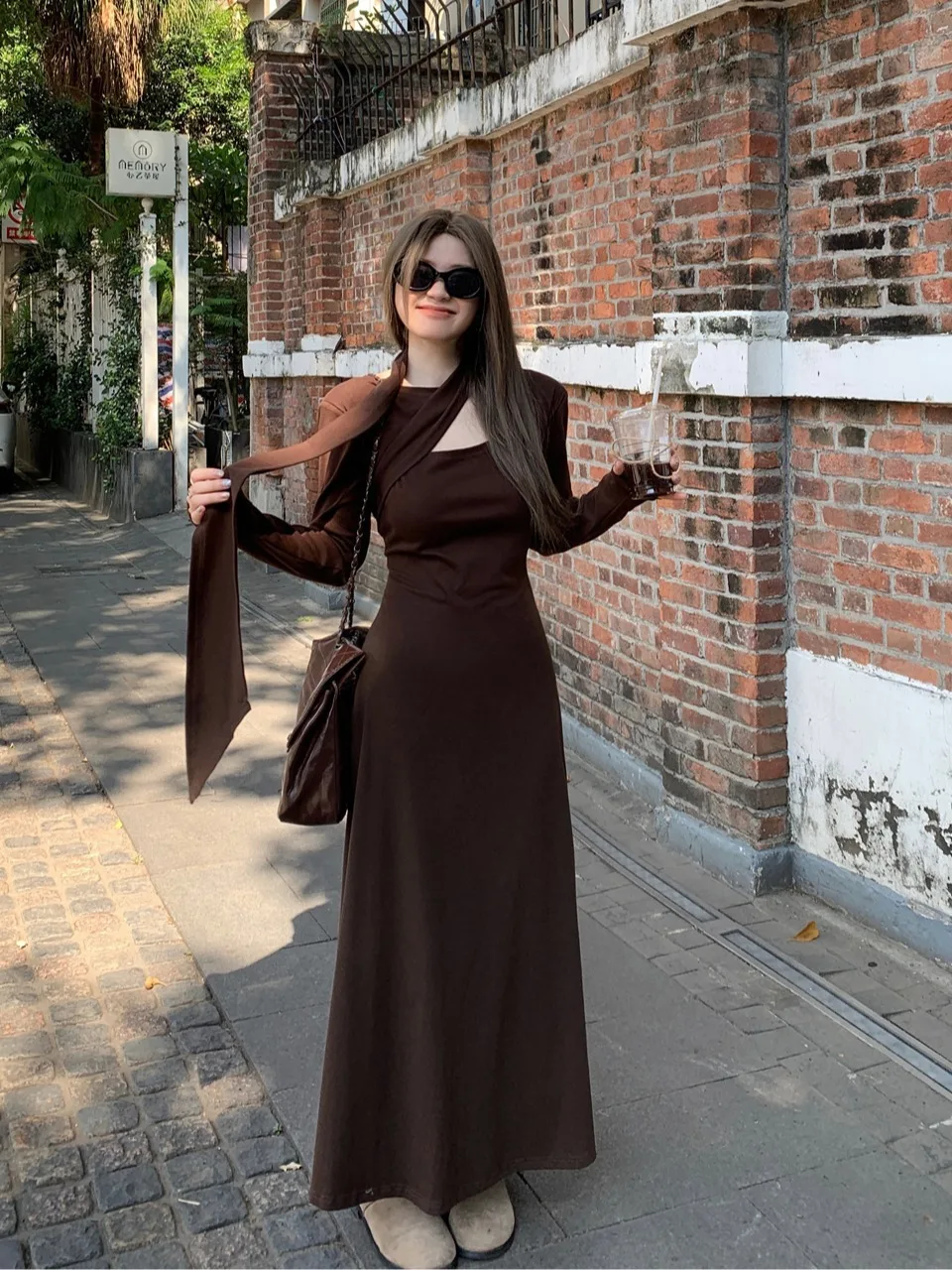 

plus Size Long Sleeve Hollow out Dress Pure Desire Style Slimming Waist Design Autumn New Fashion Bottoming Long Dress