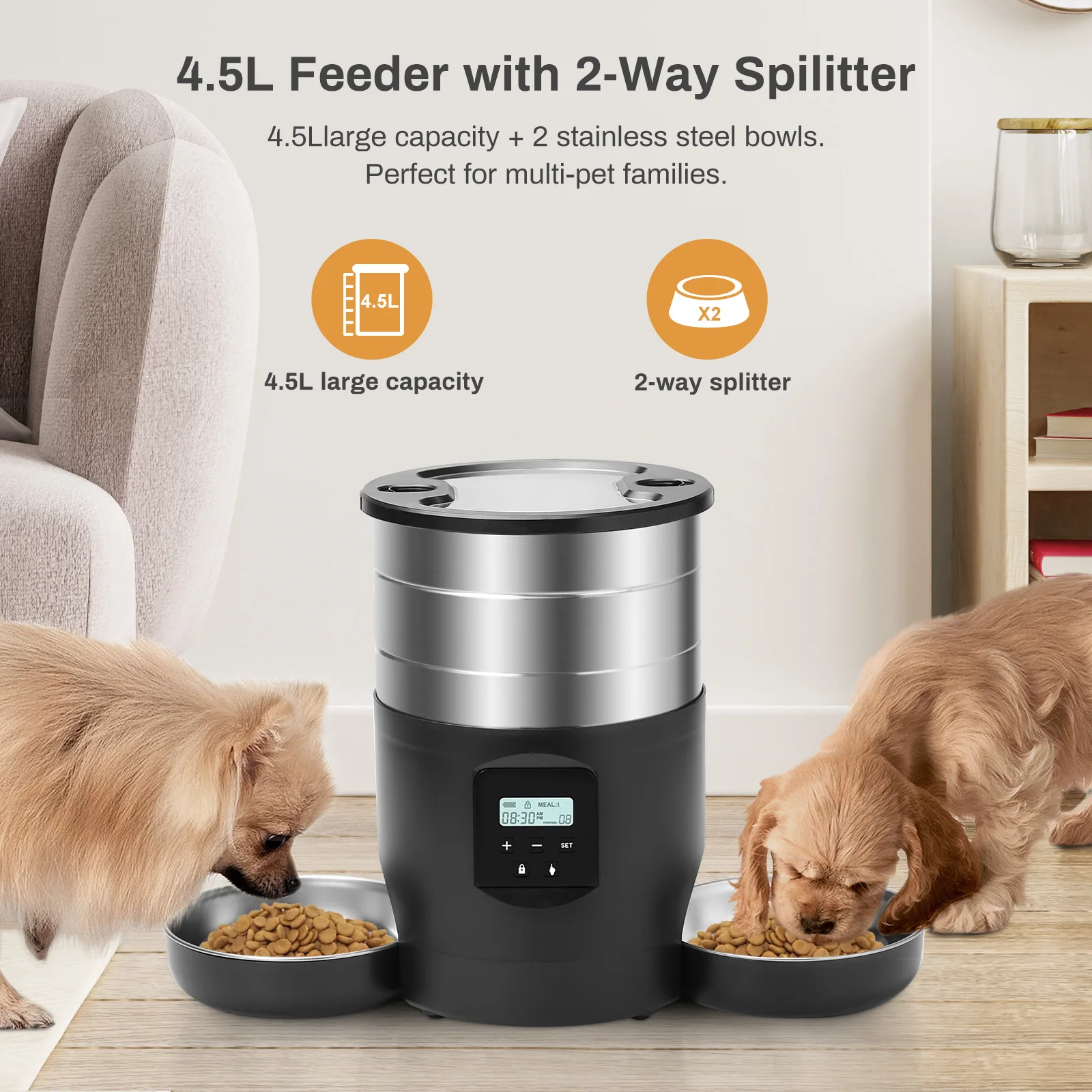 4L Smart Pet Feeder Cat Food And Dog Food Automatic Dispenser For Scheduled Feeding With Recording Suitable For Feeding Two Pets