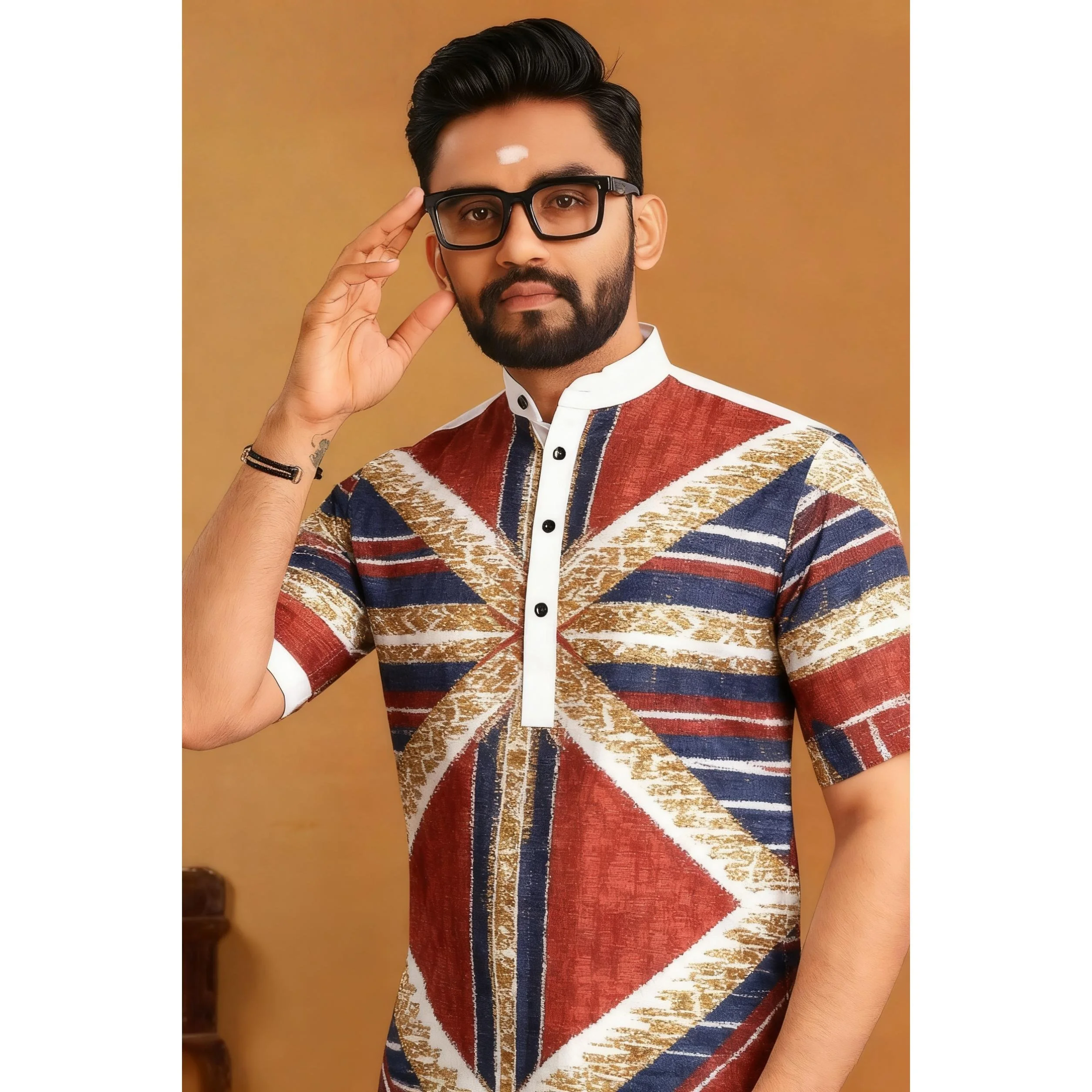 

2026 мусульманская мужская одежда с воротником-стойкой и золотым принтом, рубашка с короткими рукавами, модная повседневная одежда Camicia Araba Islam Maroc Homme