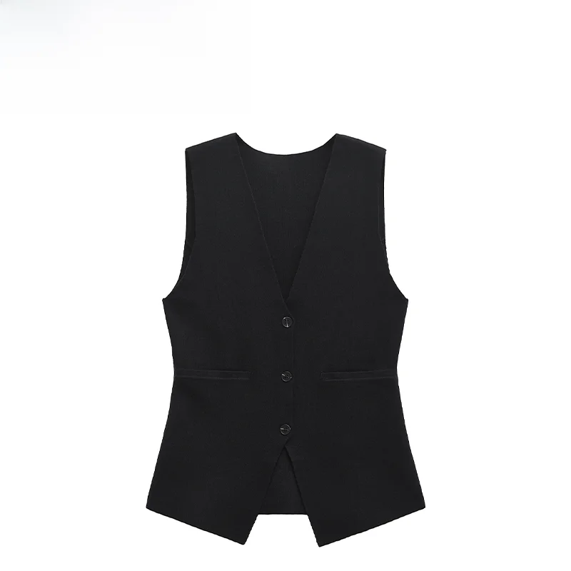 

ZAR Autumn New Women's Faionable Versatile Casual Waist-Cinching Vest Top Quali Polyester Fiber V-Ne Design