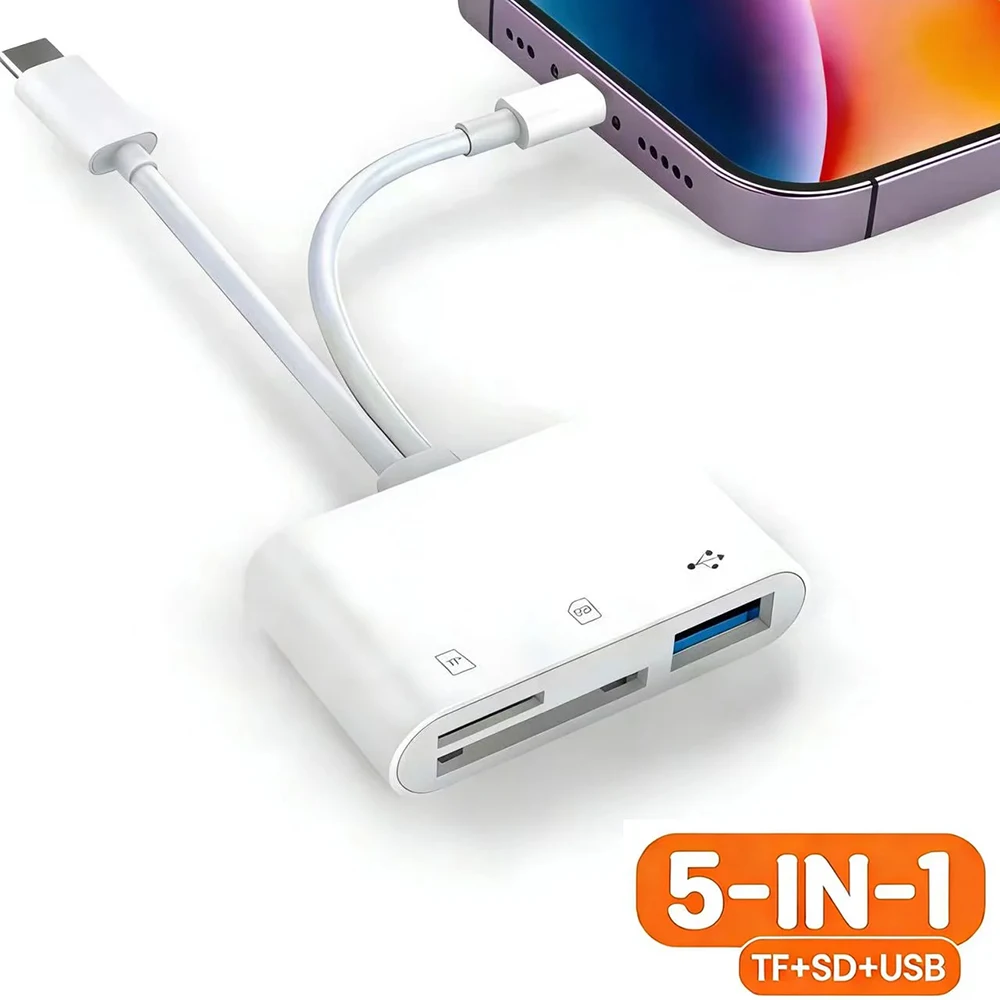 5‑in‑1 USB 3.0 Card Reader Lightning Type C SD TF Memory Card Adapter for iPhone iPad MacBook Samsung Android Phone Laptop