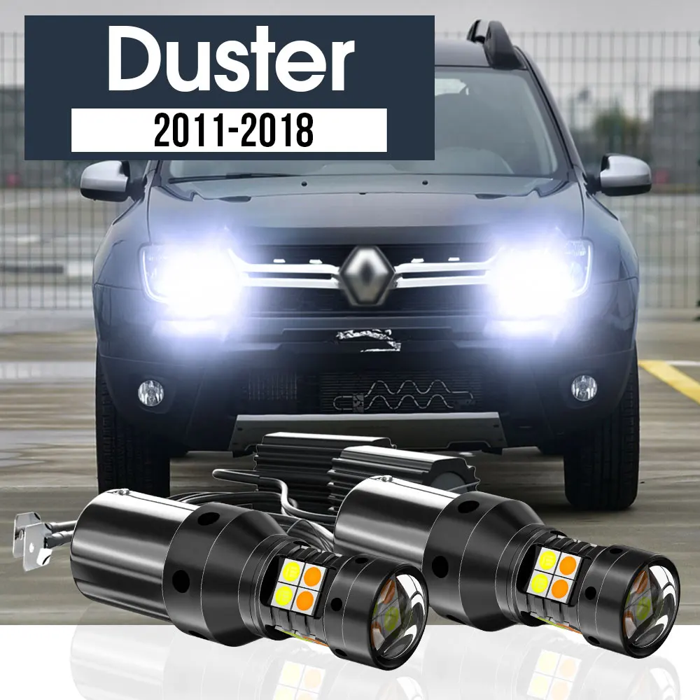 

2x LED Dual Mode Turn Signal+Daytime Running Light Blub DRL Canbus Accessories For Renault Duster 2011-2018 2013 2014 2015 2016