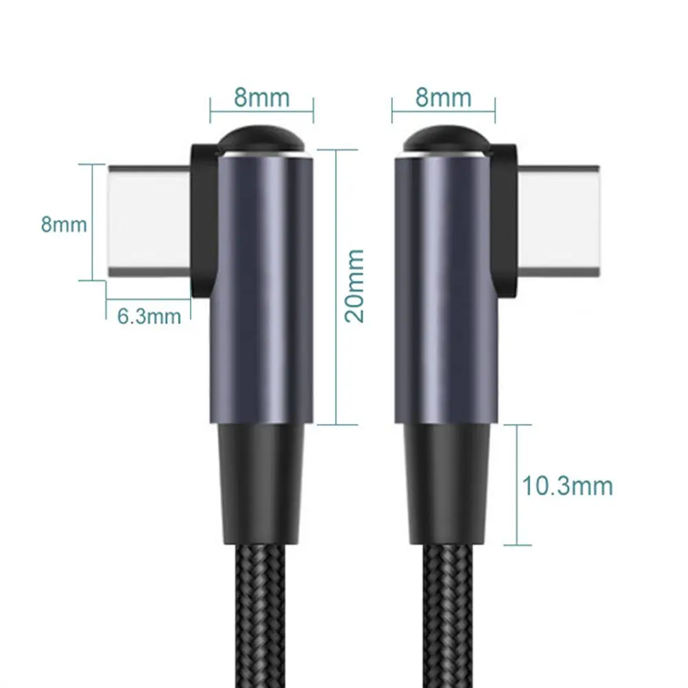 USB C para USB Tipo C Cabo, 90 Graus Power Delivery, Linha de Dados, Carregamento Rápido, Ângulo Reto, PD 60W