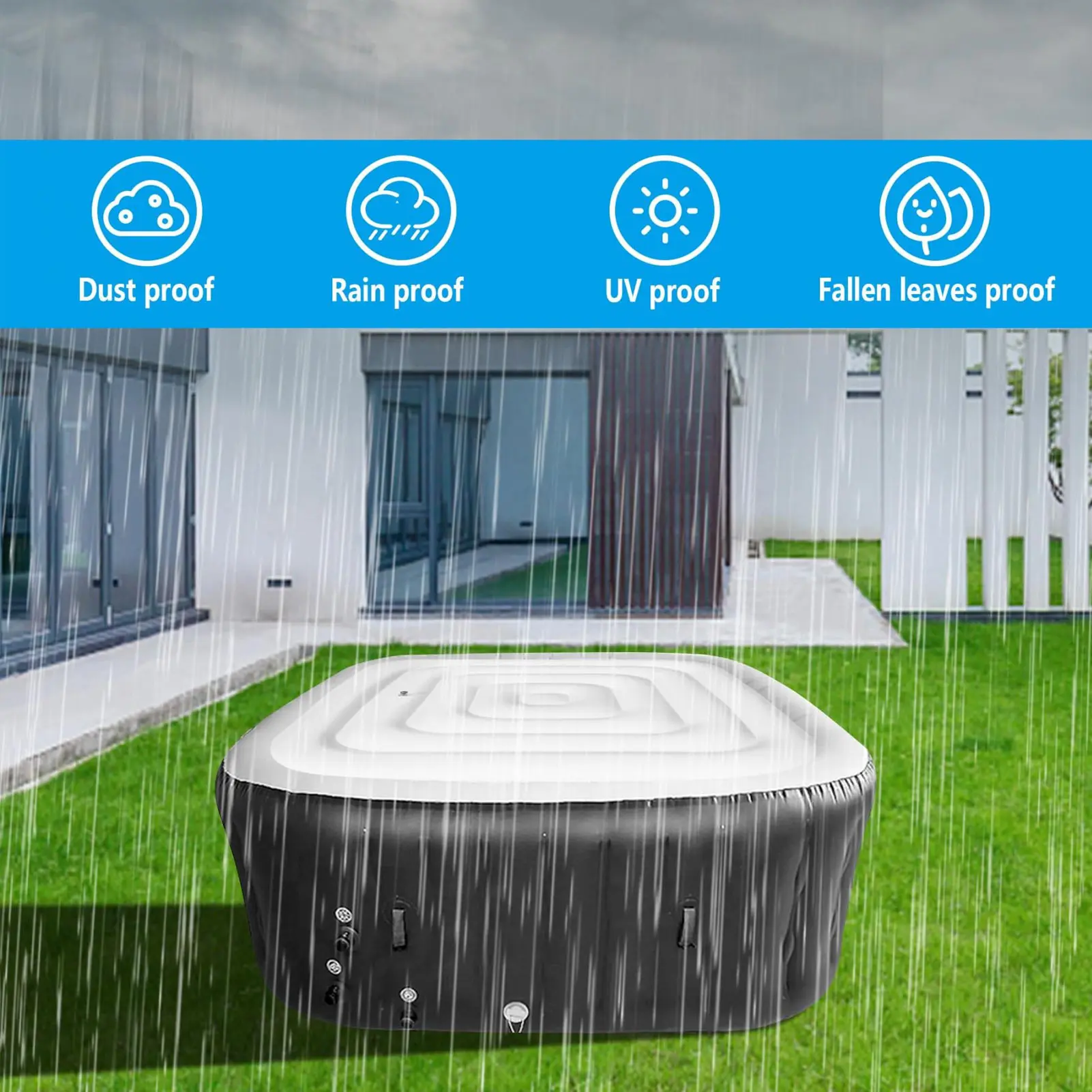 Hot Hub Energy Saving Lid Inflatable Hot Tub Cover Dustproof Rainproof Insulated Energy Saving Lid for Square Hot Tub 4.2ft