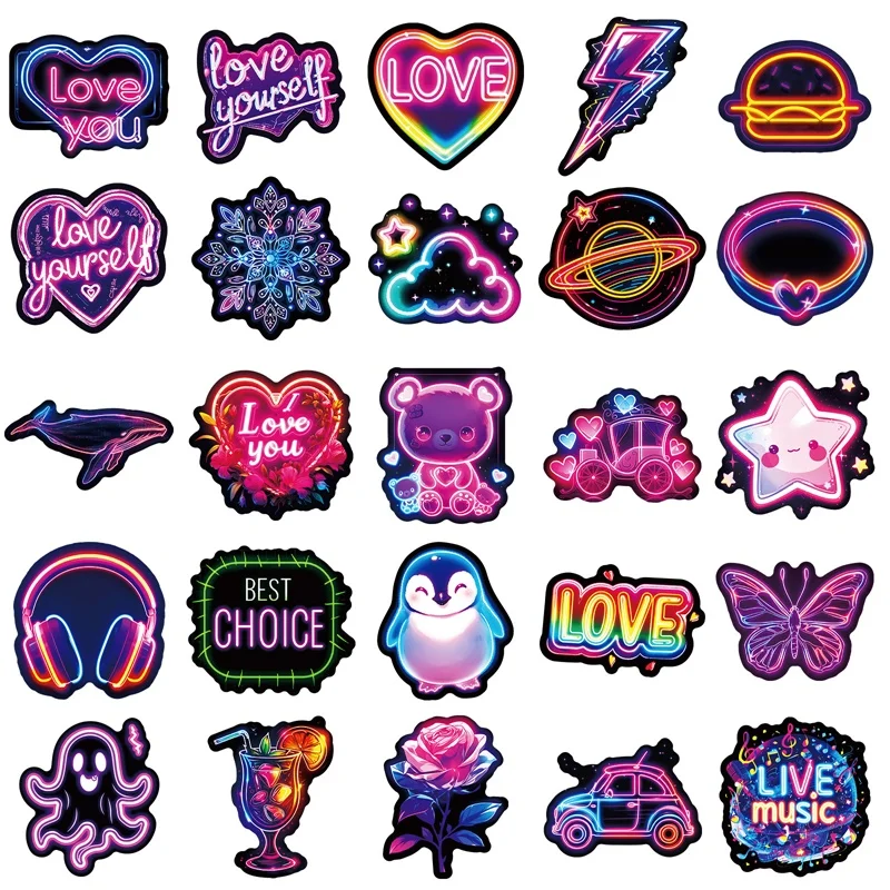 10/30/50PCS Kawaii Neon Lamp Sticky PVC Sticker Esthetische DIY Decoratie Scrapbooking Hand Accounting Benodigdheden voor kinderen