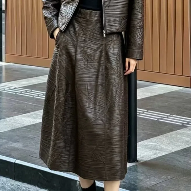 Pleated Skirt for Women Slim Fit 2026 Autumn New Solid Bouncy Pocket Leather Fold Jupe Casual and Elegant Versatile Womens Skirt