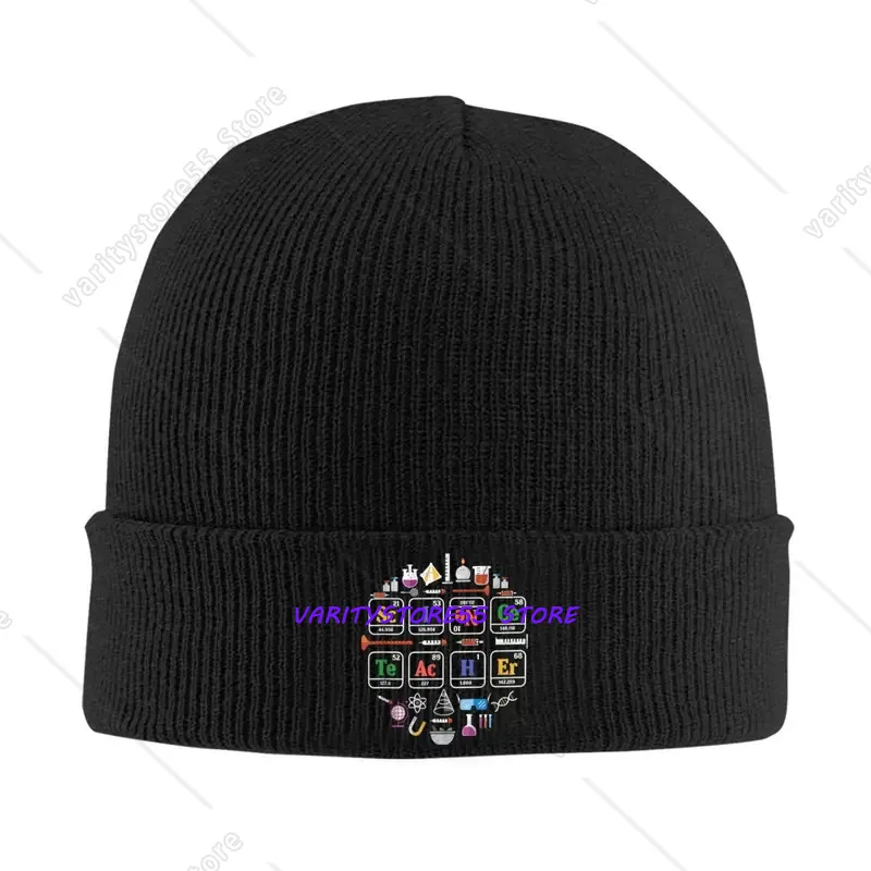 Periodic Table Science Teacher Lab Equipment Print Ribbed Beanie, Teacher Daily Cuffed Skull Cap
