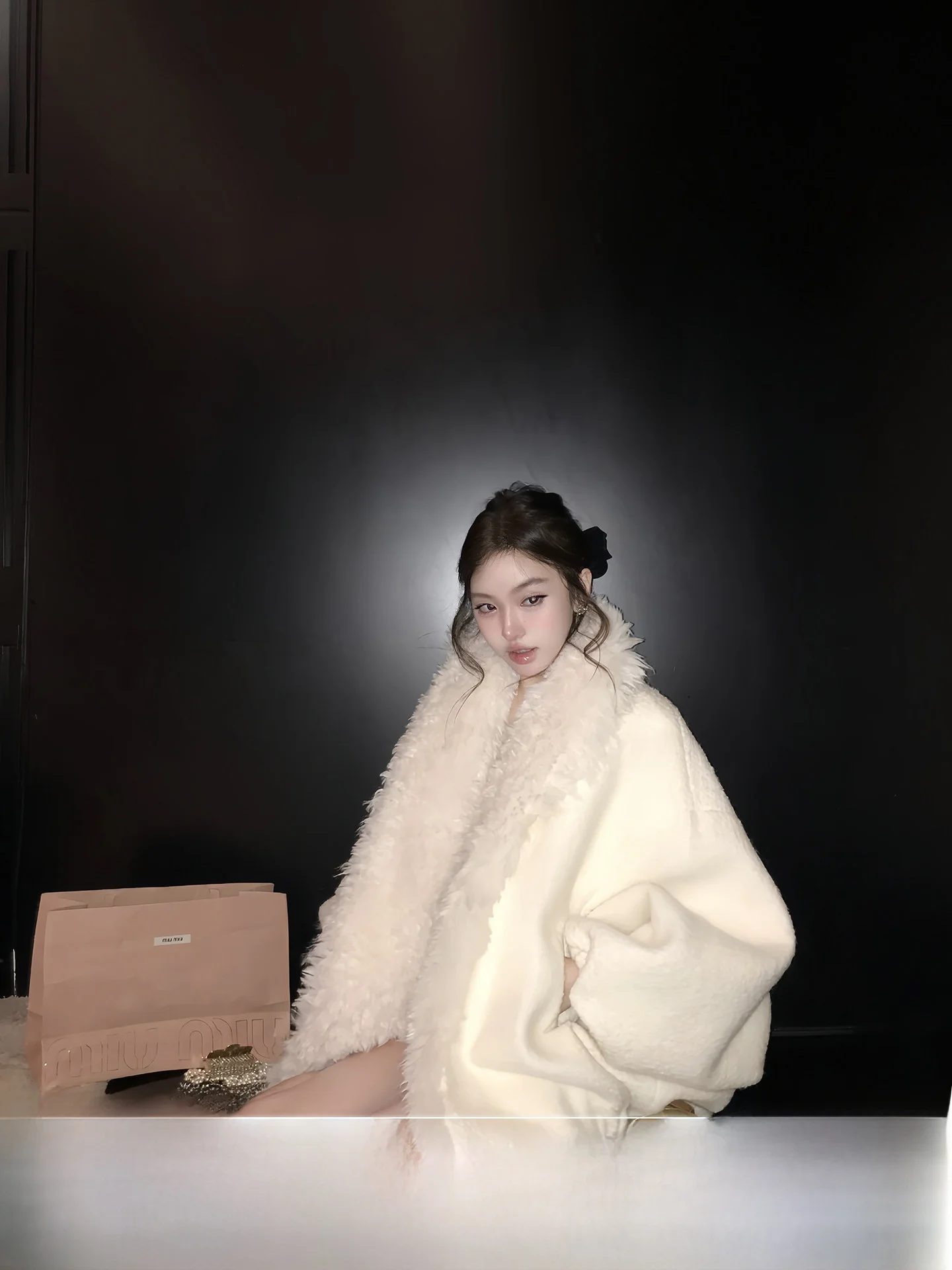 

Eco-Friendly Fur Collar Wool Blend Thiened Winter Warm Cotton Jaet Pearl Girl Straight Tube Sweet Sle Long Sve Coat
