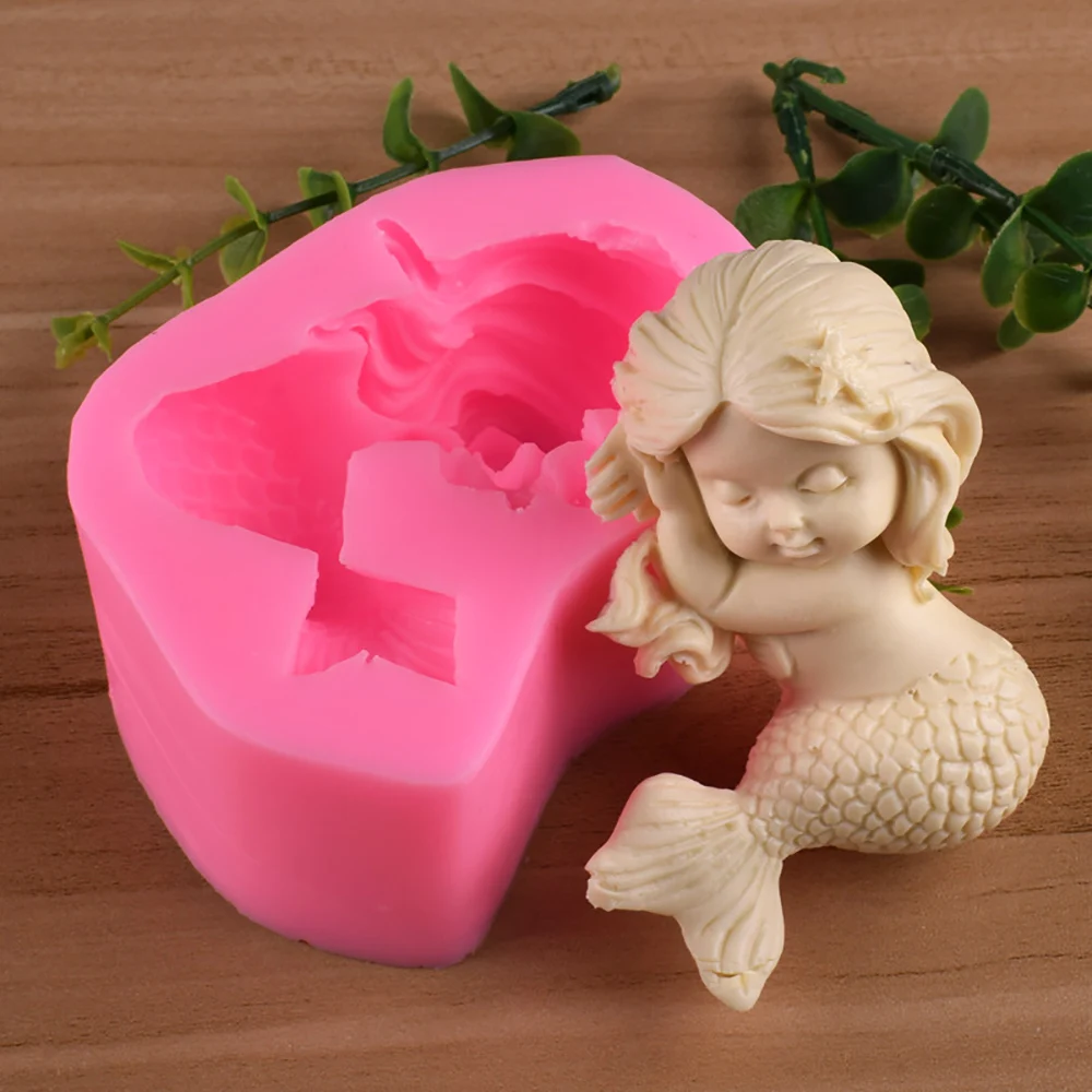 Silicone world 3D Mermaid Silicone Mold DIY Soap Gypsum Clay Resin Mold Chocolate Fondant Cake Decoration Tools Ornament Crafts