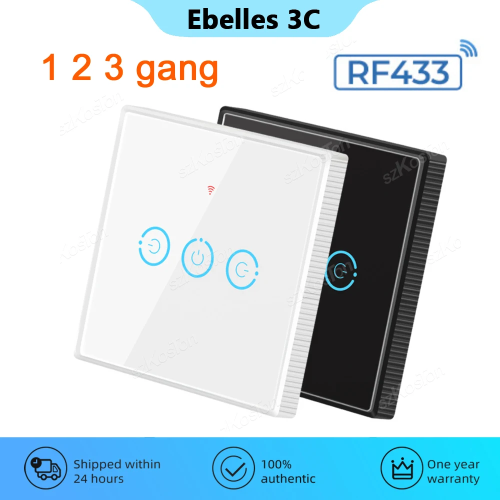 RF433Mhz Wireless Touch Switch 1/2/3 Gang Smart Home Led Lights Glass Panel Wall Switch Transmitter Push Button