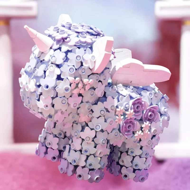 Bloques de construcción Moonlight Club unicornio Floral DIY ladrillos pequeños montaje juguete niñas regalo de cumpleaños