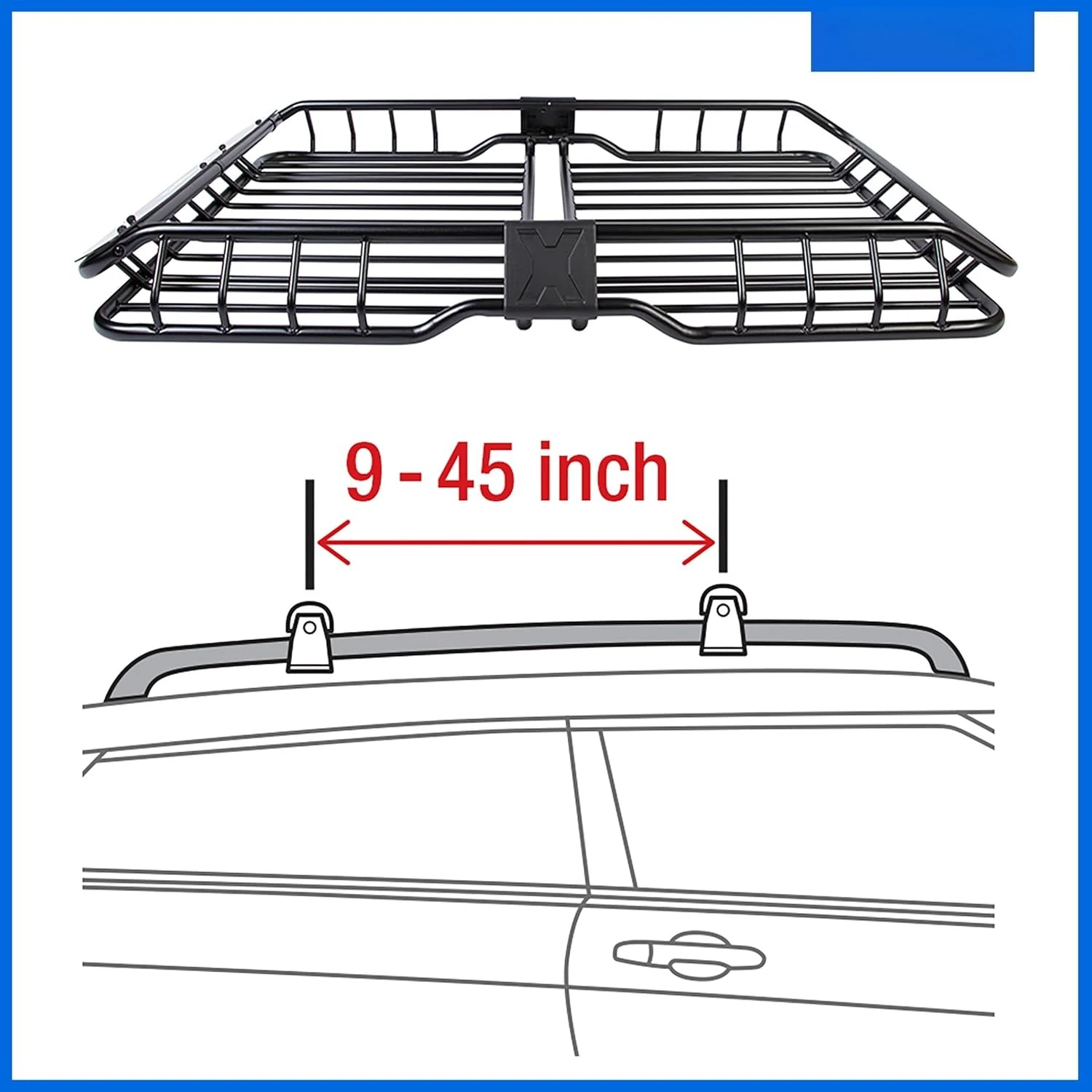 

TG-RK1B942B Heavy Duty Roof Mounted Cargo Basket Rack | L57.5 x W42 x H6 | Roof Top Luggage Carrier | with Wind Fairing, Black