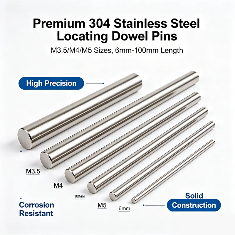 304 Stainless Steel Cylindrical Locating Dowel Pin M3.5 M4 M5 Solid Round Bar Fixed Shaft Lock Pin Positioning Rod L= 6-100mm