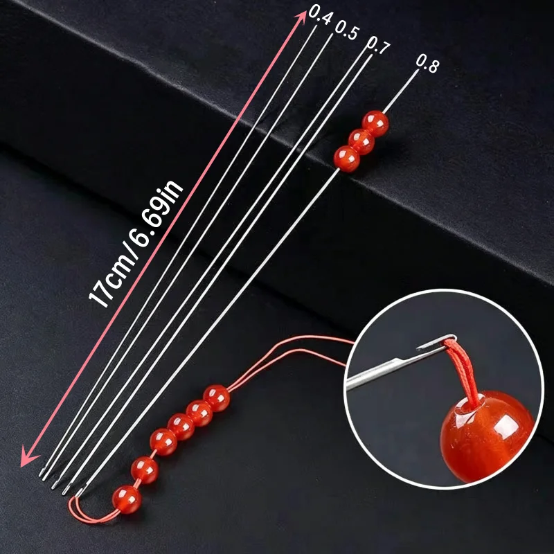 2pcs Beaded Needles With Steel Needles, Long And Thin Beaded Leads, Side Threaded Hooks And Beads For DIY Handmade Jewelry
