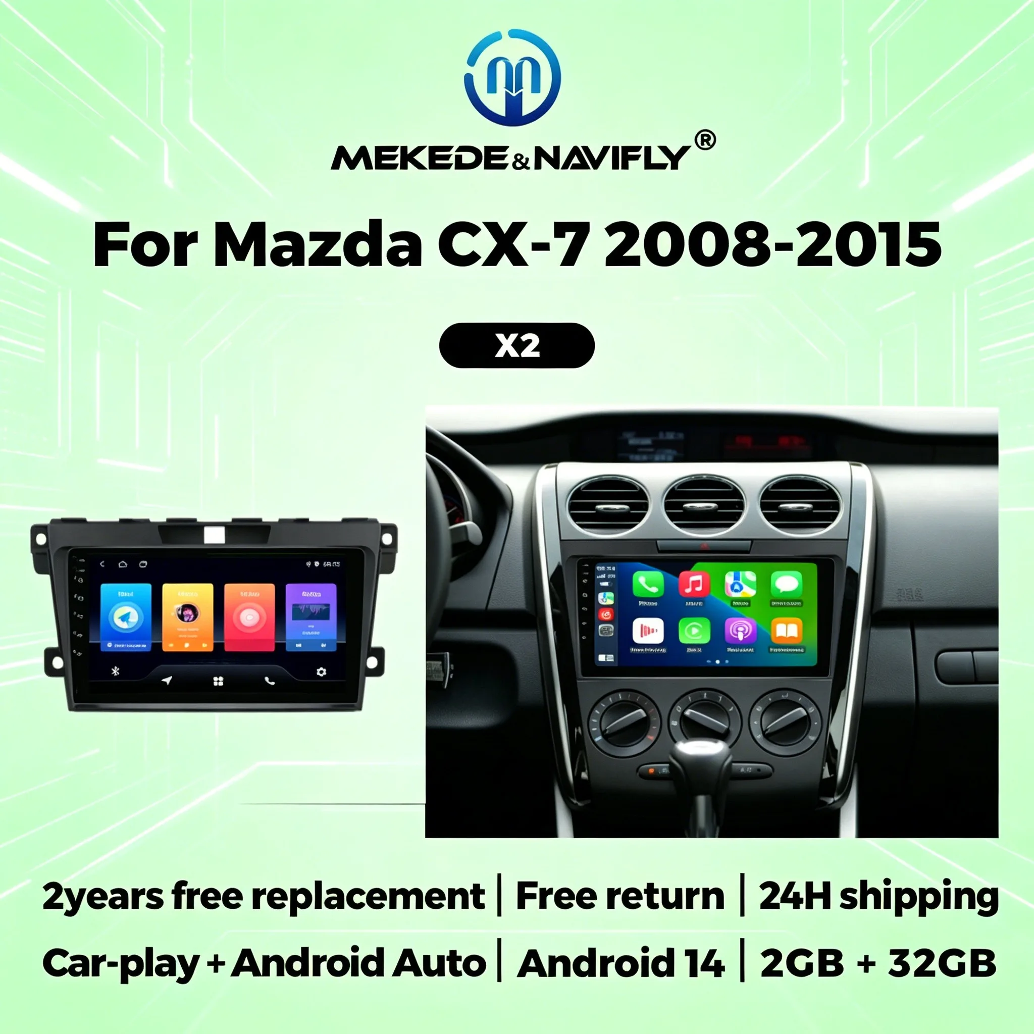 

2 Din Car Radio Stereo For Mazda CX7 CX-7 CX 7 ER 2008-2015 GPS Navigation Wireless Carplay Android Auto Multimedia Player WIFI