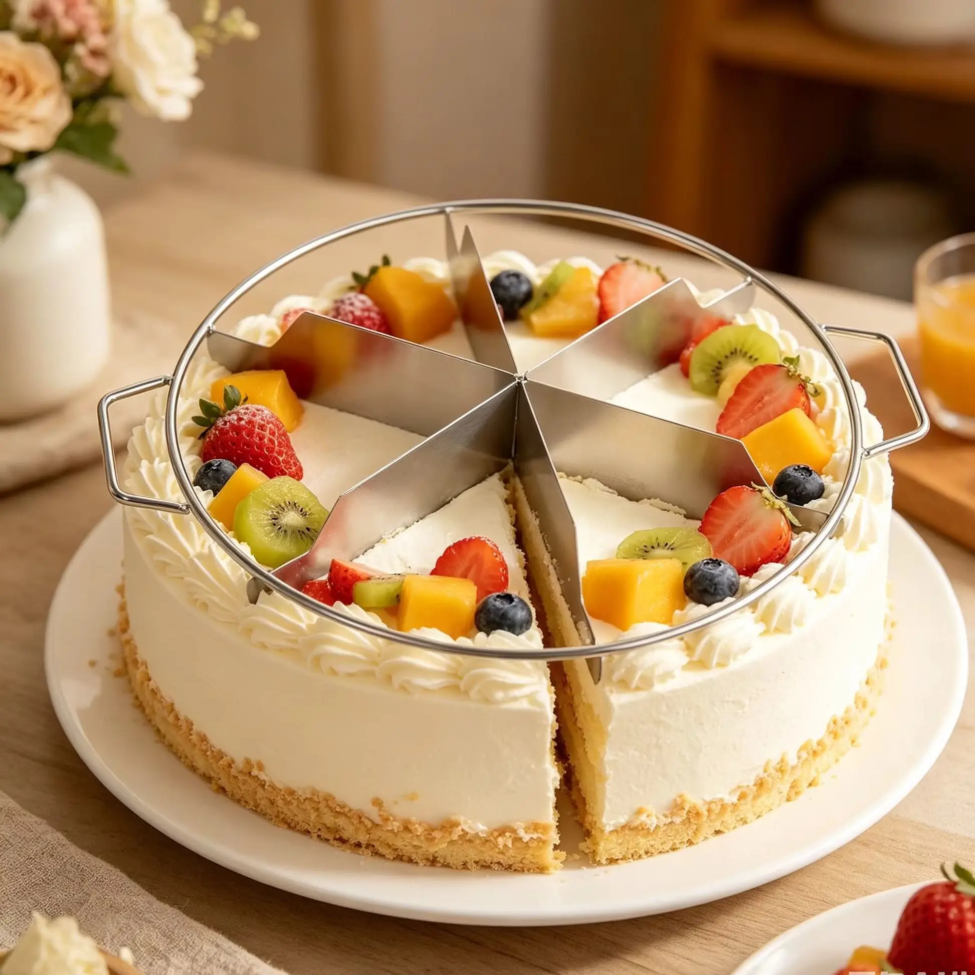 Cake and Pizza Instant Equalizer! Made of stainless steel food-grade material keeps hands clean and maintains shape—say goodbye to lopsided cuts! Precision equal-cutting tool perfect for baking beginners to achieve flawless slices