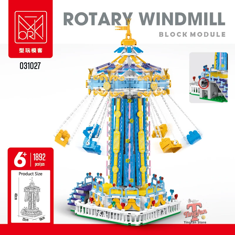 

1892Pcs Creative Lighting Amusement Park Building Blocks Bricks Model MOC Rotating Windmill Toy for Childrens Christmas Gift Set