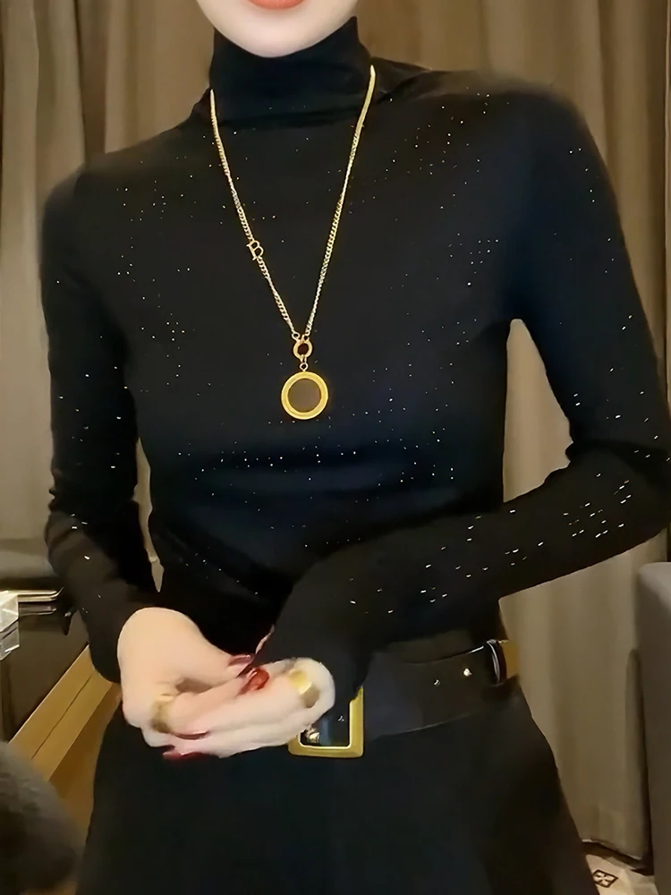 

Slim Fit ter Ne Base irt Sparkling Diamond Faionable Ele Sle plus Size Autumn New Arrival Women's Inner Wear