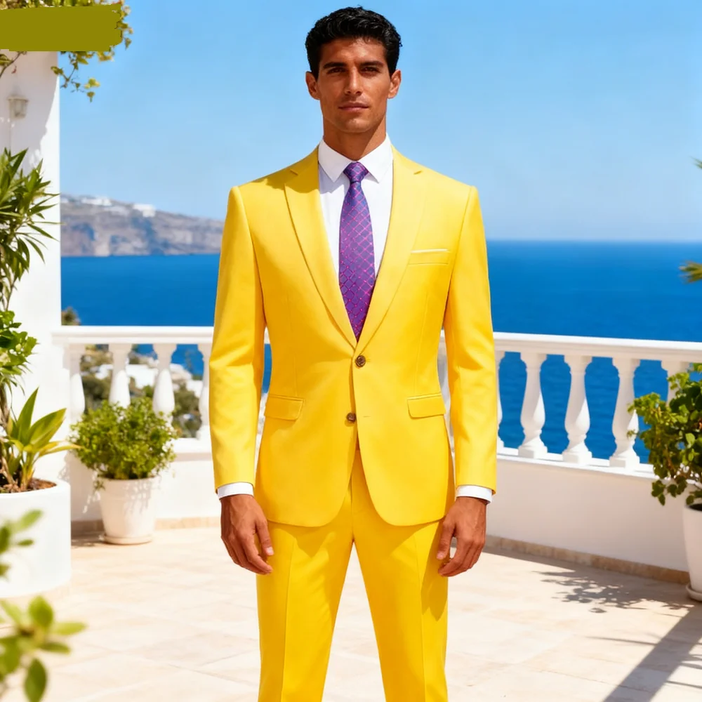 

Solid Man Double-breasted 2 Piece Suit Peak Lapel Wedding Business Casual Graduation Outfit Set for Men