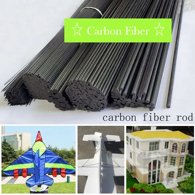 50pcs/lot 0.8mm Diameter High Quality Carbon Fiber Rods Solid Bar for RC Plane DIY Tool Wing Tube Quadcopter Arm 500mm