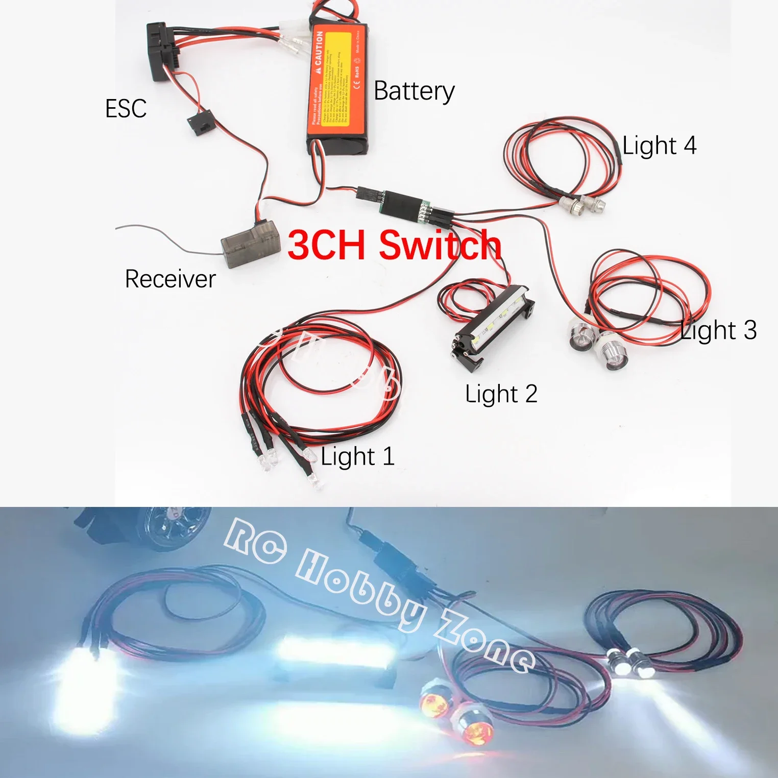RC Car LED Lamp Light Control Switch Panel System Turn on/off 3CH for 1/10 1/8 Crawler Buggy Vehicle on Road Model Accessories