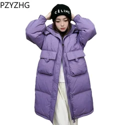 2023 New Women Down Jacket Winter Coat Female Mid Length Version Parkas Hooded Loose Outwear Thick Large Size Overcoat