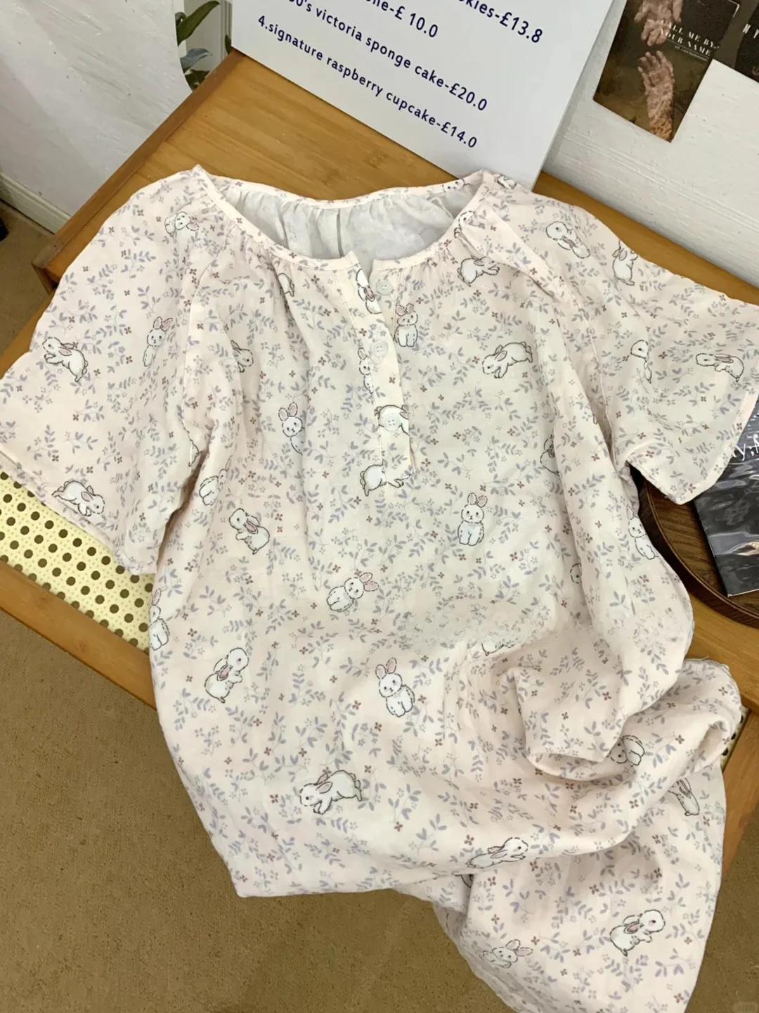 

Cute Floral Rabbit ort Sve Spwear Women's Summer New Sle Thin Home Clothes Cotton Fabric Comfortable Nightgown