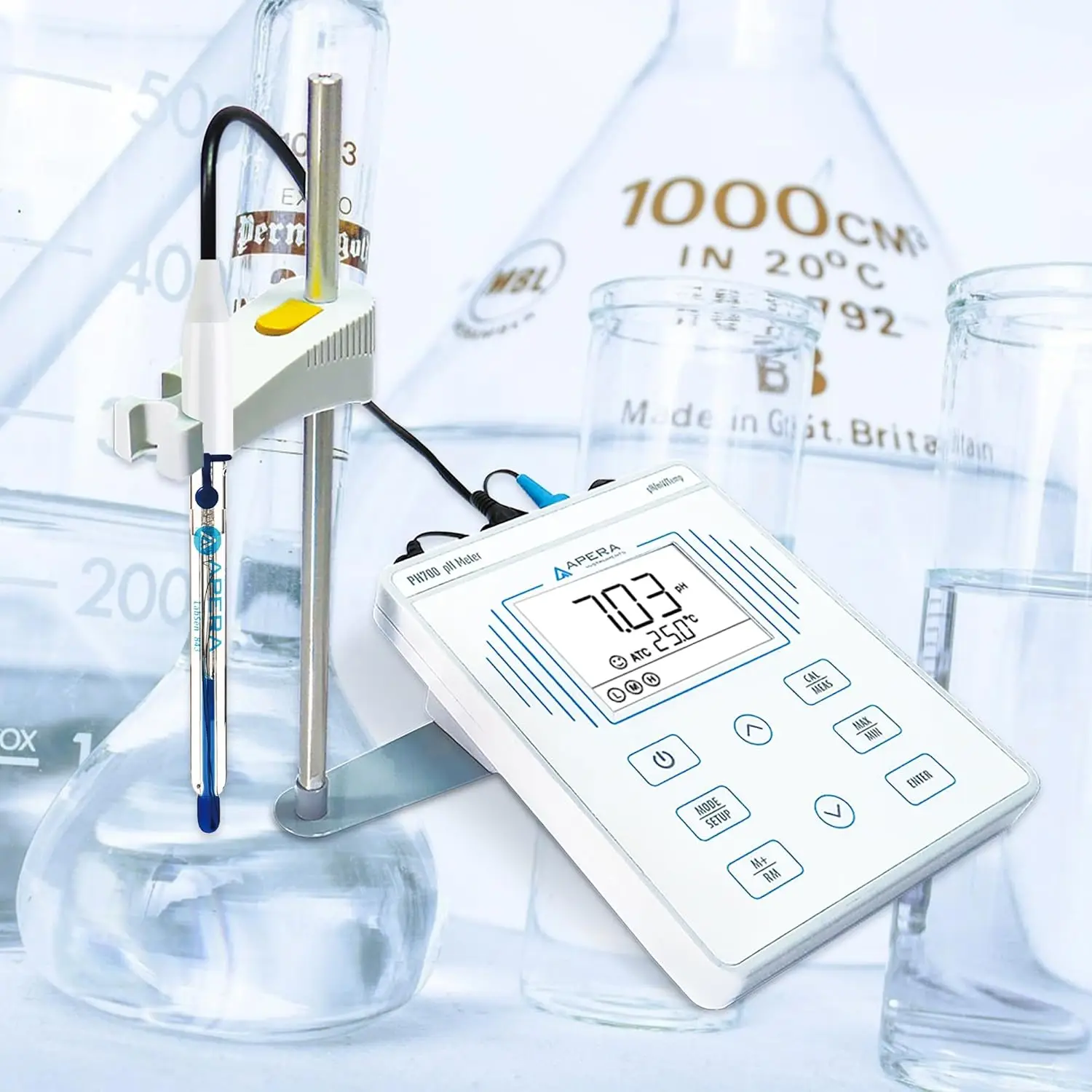 Instruments PH700-SA Benchtop Lab PH Meter With LCD Display 9.5x9.3x4 Inches For Strong Alkaline High Salinity Solutions