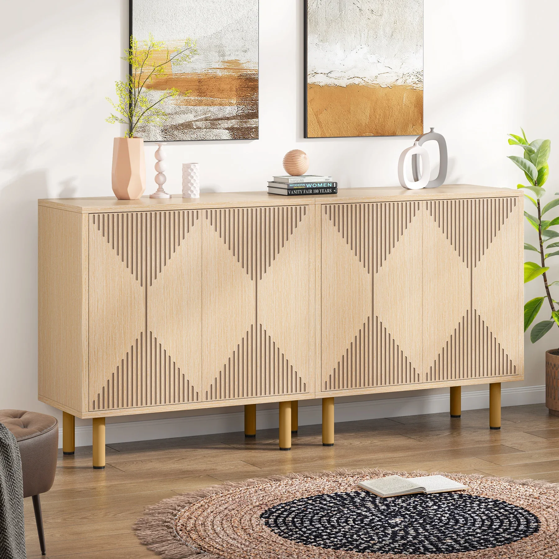 

Tribesigns Modern Natural Storage Cabinet, Freestanding Floor Cabinet, 59 inches Sideboard, Wood Buffet Cabinet