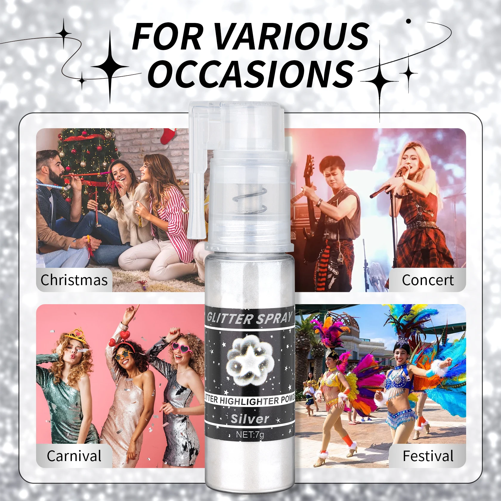ボディグリッタースプレー 光沢のある髪と体用 フェイスグリッターパウダー 長持ちする輝き ハロウィン クリスマス コンサートアクセサリー用