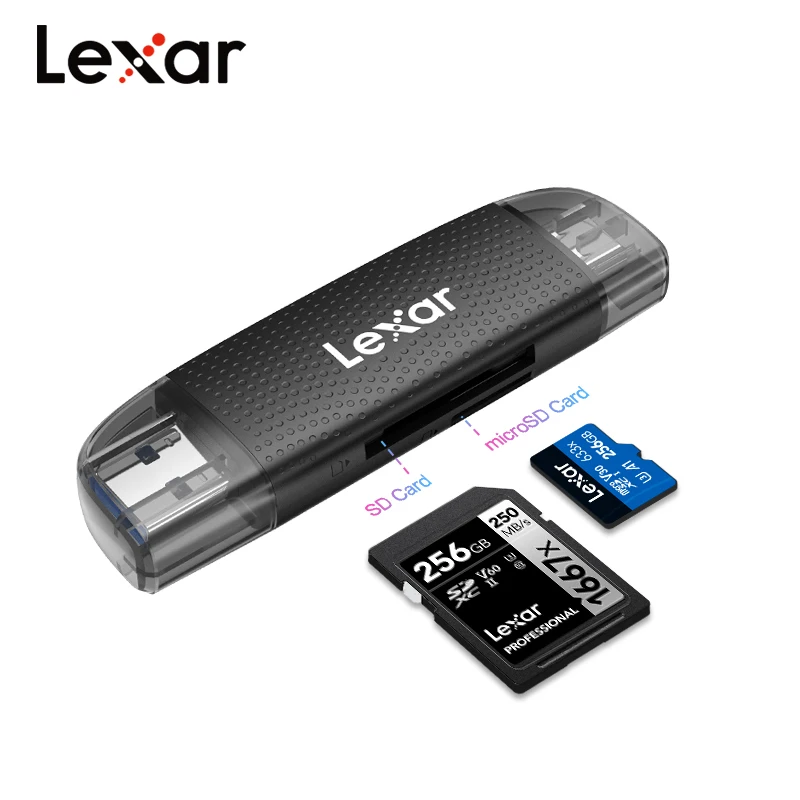 قارئ Lexar ثنائي الفتحة USB-A USB-C يصل إلى 205 ميجا بايت/ثانية قارئ بطاقات SD USB 3.2 وقارئ بطاقات Micro SD للكمبيوتر والهاتف