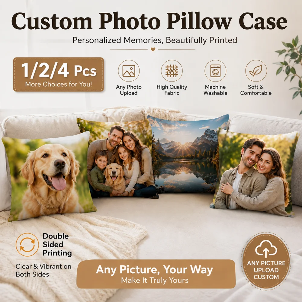 

1/2/4Pcs Custom Photo Pillowcase Double Sided Soft Polyester Cushion Cover Picture Personalized Gift Family Home Decor Wholesale