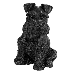 Adorável Mini Schnauzer Puppy Stone Estátua, Esculpida Obsidian Preto Estatueta Animal, Decoração para casa