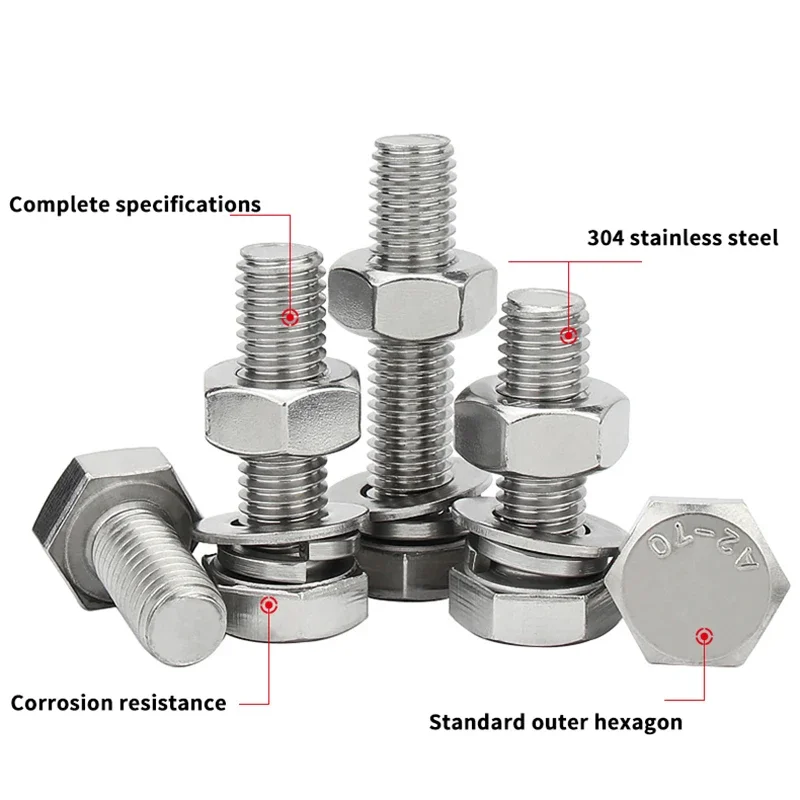 M3 M6 M10 M20 Set di dadi per bulloni esagonali esterni 304 rondella piatta in acciaio inossidabile Kit di assortimento di guarnizioni elastiche