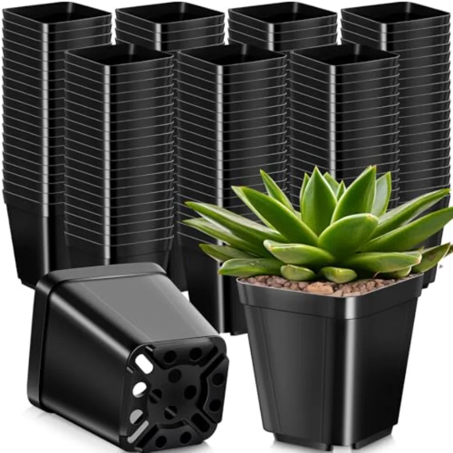 

500 шт. черных квадратных пластиковых горшков для рассады 2,7 дюйма, современные стартовые горшки для растений с дренажными отверстиями, идеально подходят для комнатных и уличных цветов и суккулентов