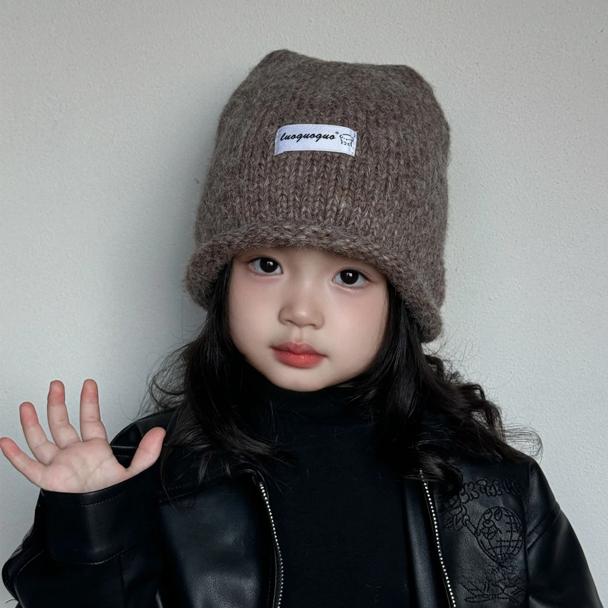Niedliche Hasenohren-Baby-Wollmütze Herbst Winter Gerollter Rand Warme Strickmütze Kinder Jungen Mädchen Einfarbige Strickmütze Weihnachtsgeschenk – Detail 10