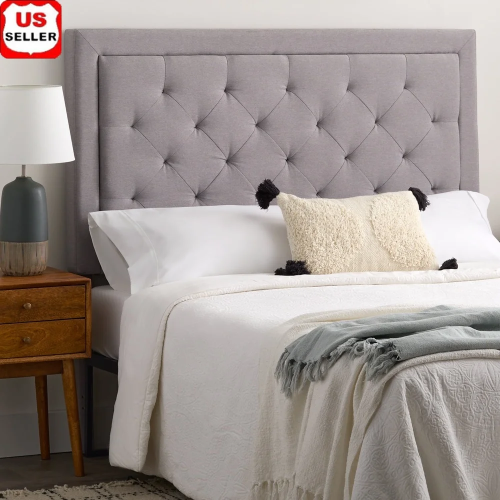 

Upholstered Rectangle Headboard with Diamond Tufting Adjustable Height Queen Fits Most Bed Frames Easy Installation