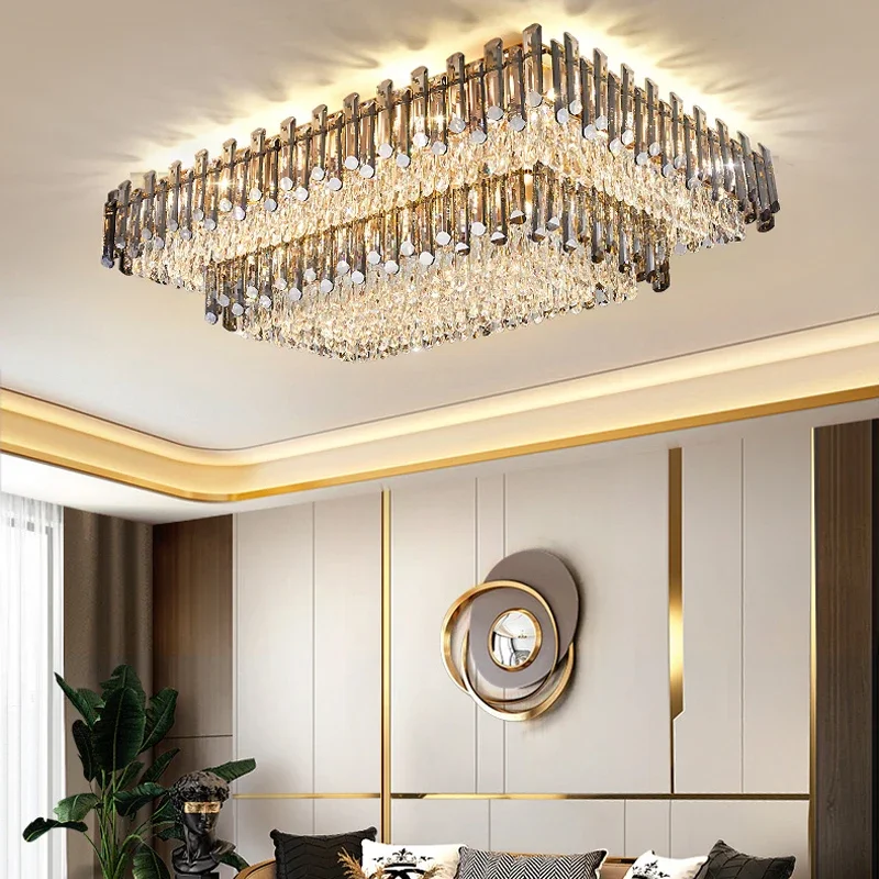 

Modern Luxury Crystal Ceiling Chandelier For Living Dining Room New Design Kitchen Rectangular LED Light Luster Indoor Lighting