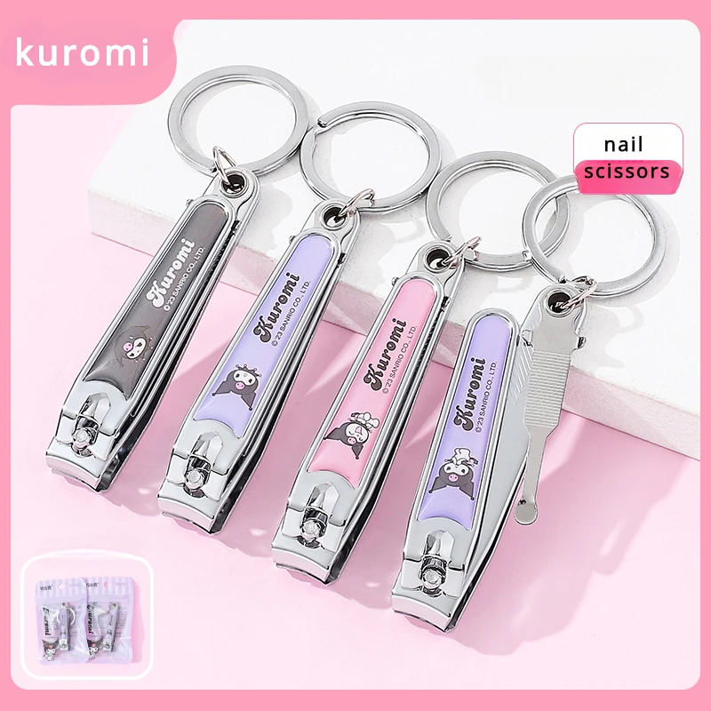 Kawaii Sanrio Kuromi Nail Scissors Cartoon Kuromi Stainless Steel Nail Scissors Cute Cinnamoroll Exquisite Flat Manicure Tool