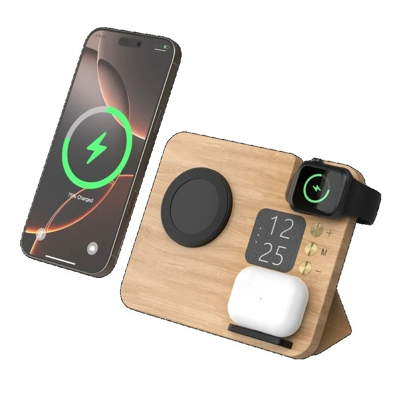 

Foldable 4 in 1 Multifunctional Wooden Wireless Charger Bracket 15w Fast Magnetic Wireless Charging