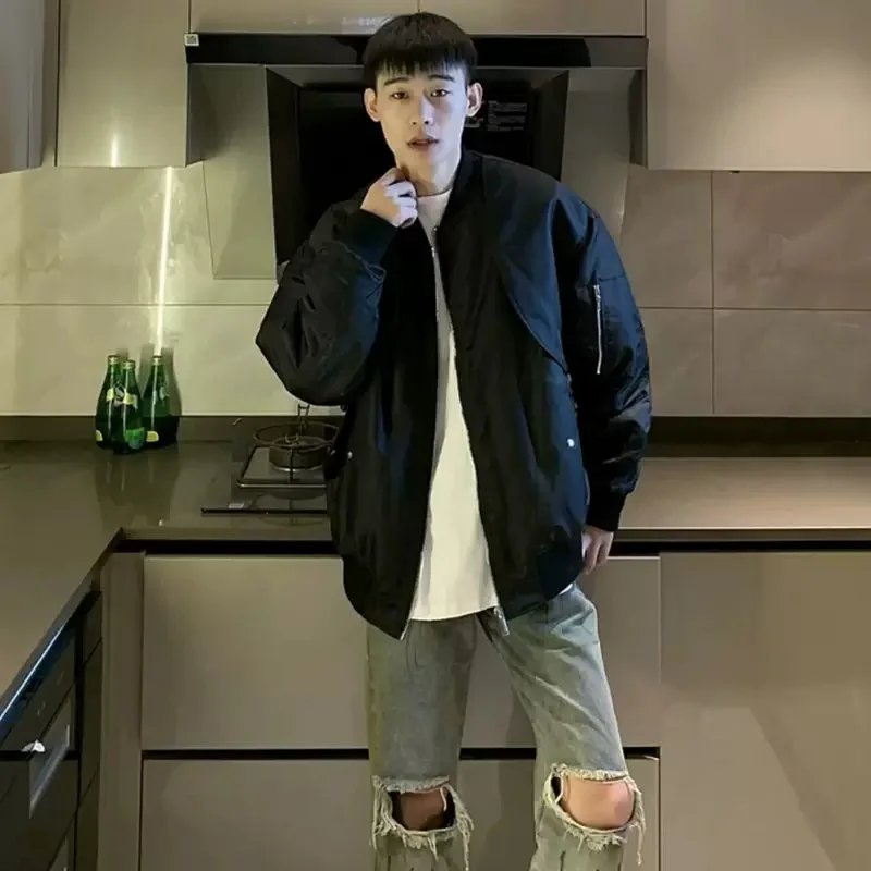 

Autumn Winter Men's Loose Fit Cotton Jaet Pilot Coat Baseball Sle Thiened Polyester Fiber Zipper Closure Color