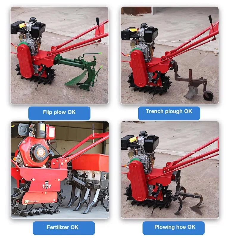 Farmland 170 Petrol Micro Tiller Chain Track Crawler Overturn Trench Soil Loosening Features for Farming Rubber Product Making