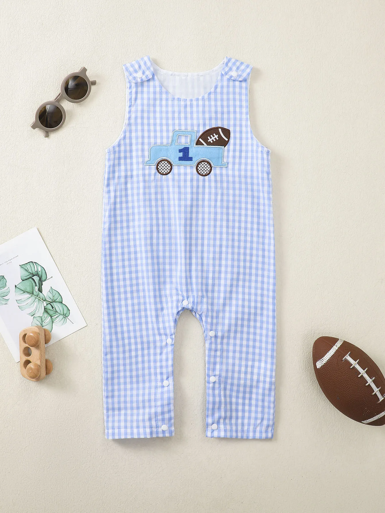 Infant Boys Rugby Patchwork Embroidered Pattern Romper Vest Onesie Baby Boys Clothing Sport Themed Soft Cotton Outfit