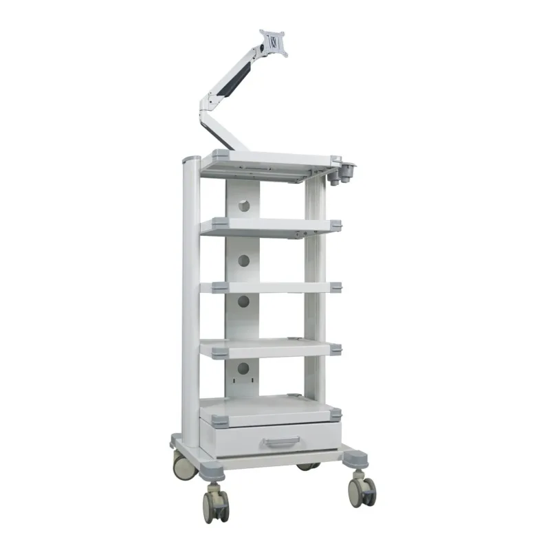 Modern Hospital Cart with Wheels Metal Construction for 26-32 Inch Displays Medical Laptop Trolleys 4K Endoscopes Camera Systems