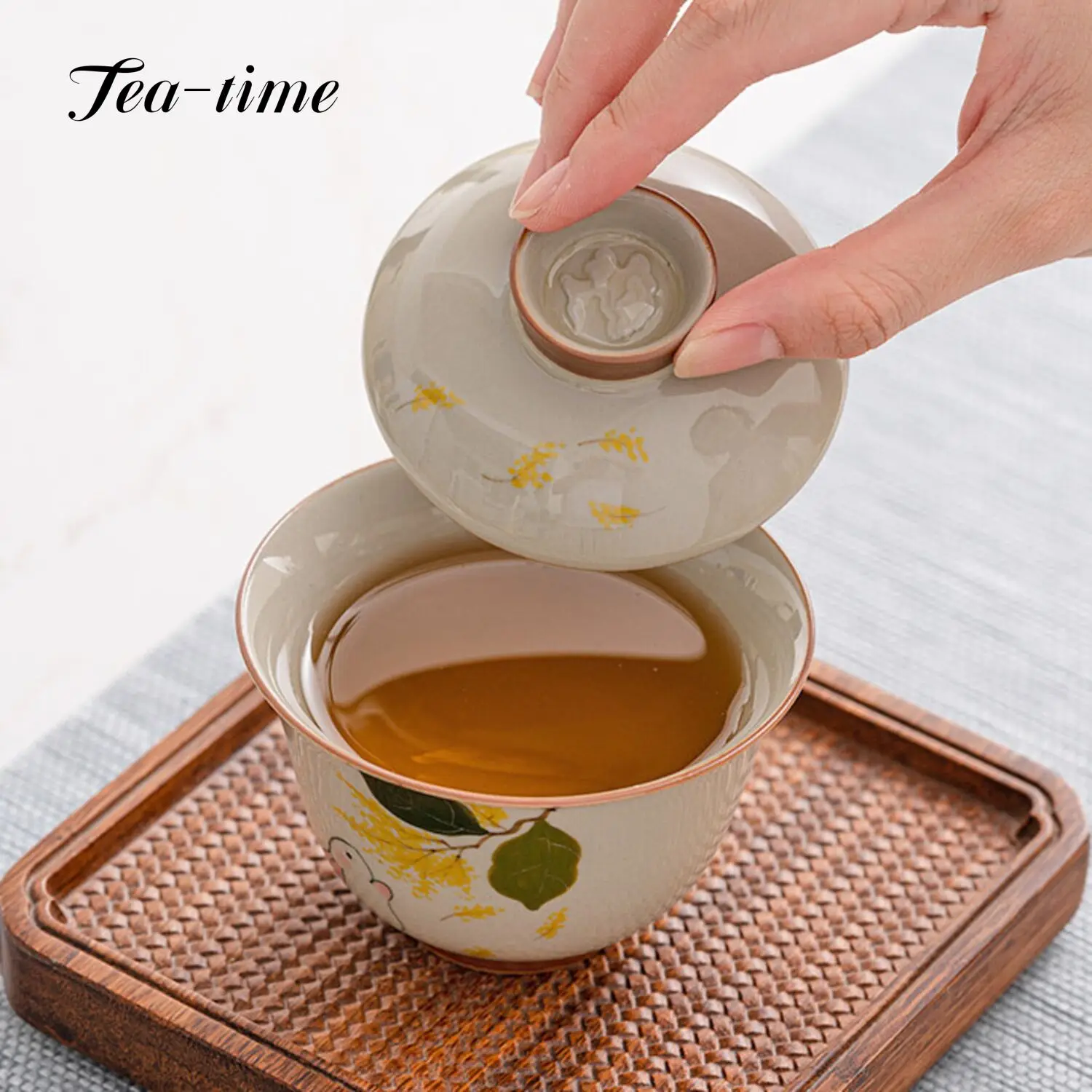 Imagem -02 - Chá de Cerâmica de Coelho Pintado à Mão Tureen Teacup Tigela Anti-escaldante Ash Gaiwan Conjunto de Chá Kung fu High-end 150ml