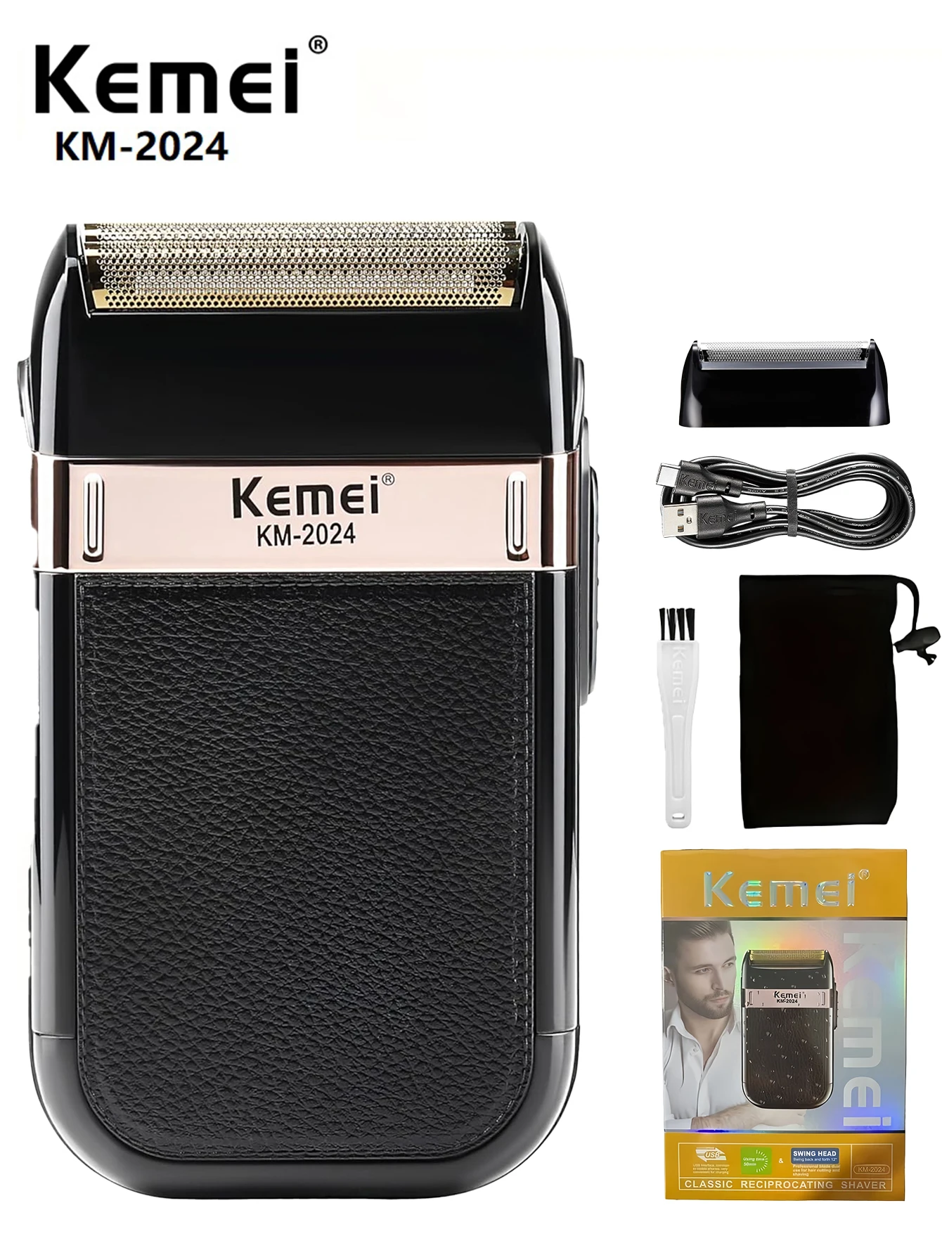 KEMEI Men's Electric Shaver, Reciprocating Double-Blade Head, Rechargeable Professional Electric Shaver for Home Use. KM-2024