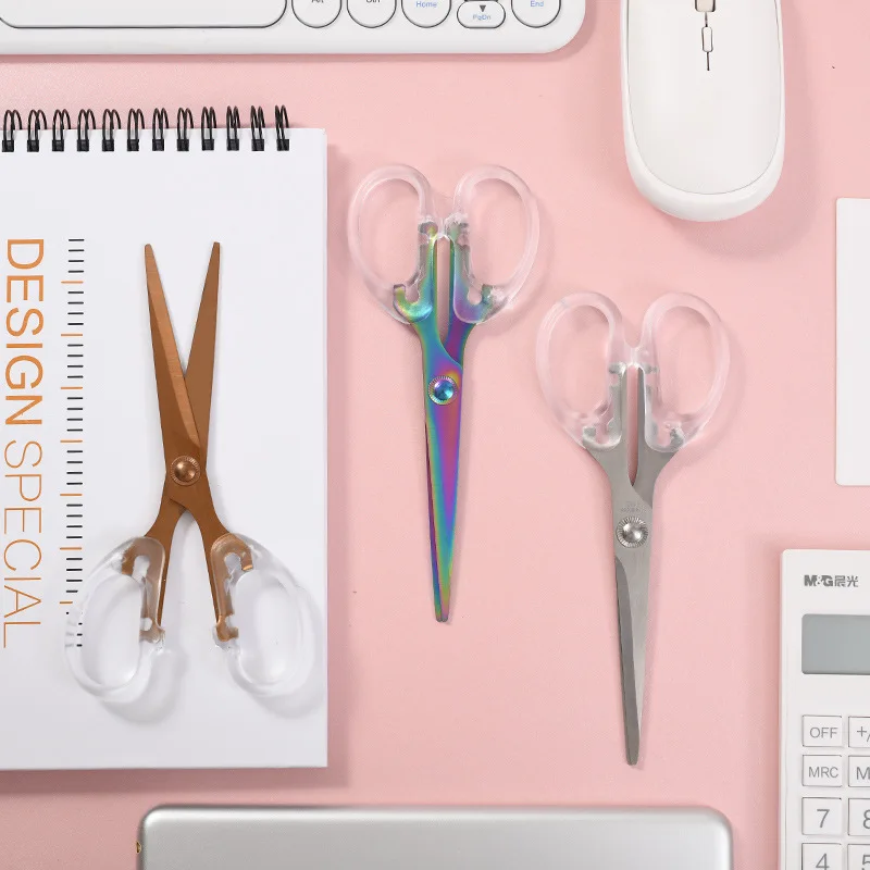 Transparent Ps Rose Gold Puncher Nail Puller Forklift Frosted Colorful Scissors Office Supplies Stationery