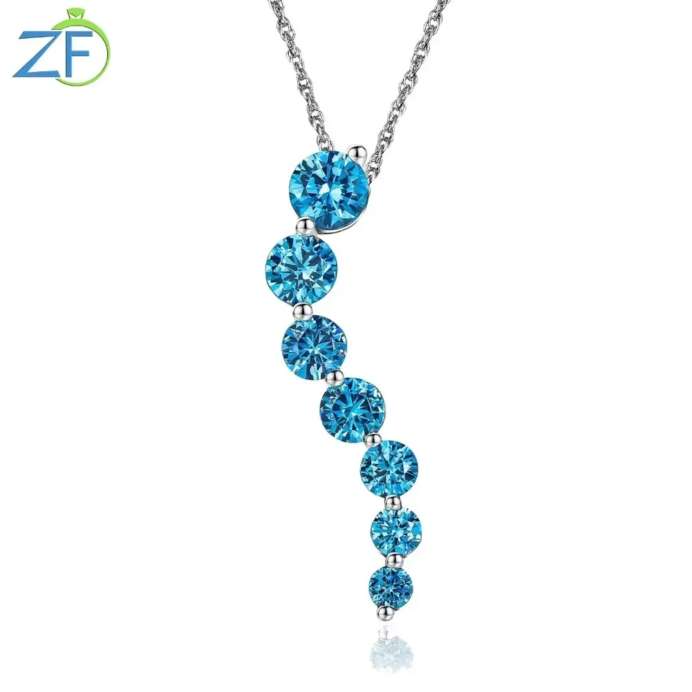 

GZ ZONGFA 925 Sterling Silver Cute Necklaces for Women Teen Girls 3.9ct Created Aquamarine Trendy Simple Necklaces Fine Jewelry