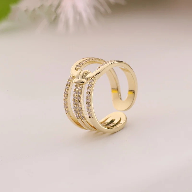 Light Luxury Niche Design High-end Cool Style Copper Zircon Gold-plated Ring Simple Adjustable Ring Ring For Women