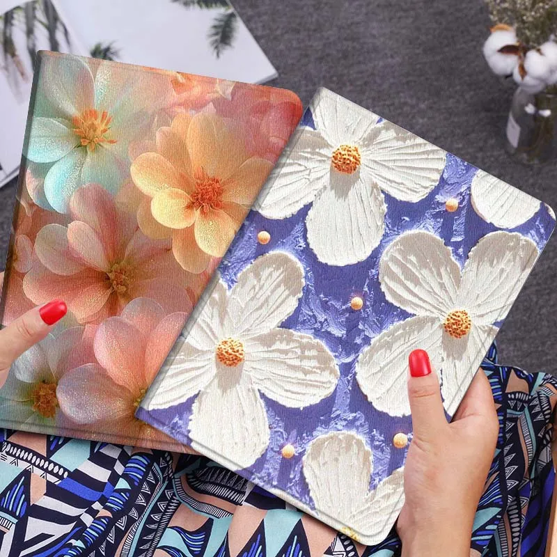 

Cartoon White Flower Pattern Tablet Case For Huawei Honor MatePad MediaPad Air 5 6 7 11 V6 V7 V8 V9 X9 X8 T10 T10s C5e T5 Gift